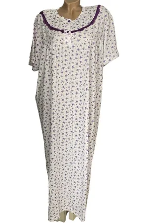 Merkloos Dames katoenen nachthemd korte mouw met bloemenprint XL