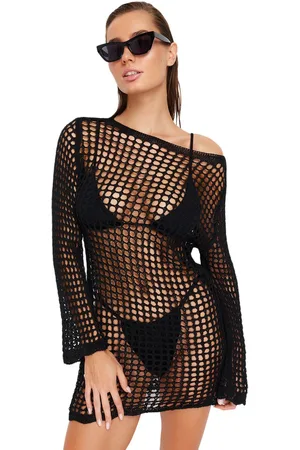 Trendyol Zwarte Mini Gebreide Strandjurk Tbess24El00065