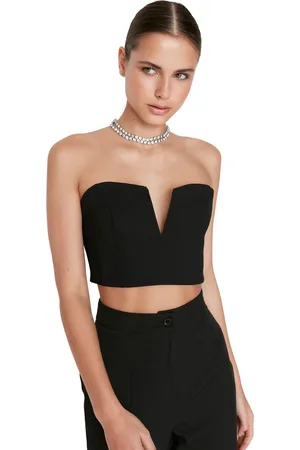 Trendyol Zwarte Crop-Gevoerde Geweven Bustier Tprss22Bs0065
