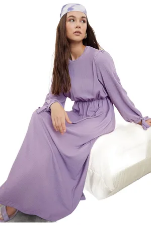 Trendyol Lila Mouw Strik Detail Gestructureerde/Crème Brei Jurk Tctss24Eb00269