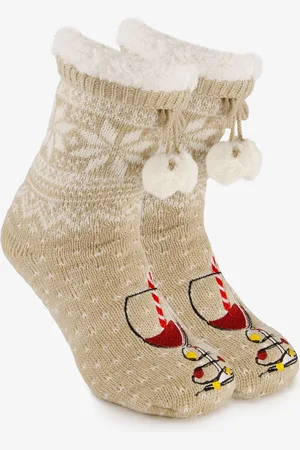 Scapino 1 paar dames kerst huissokken met wijnglas - - 100% Acryl - Extra zacht