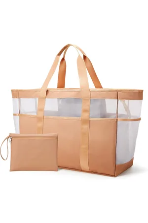 Merkloos Mesh strandtas, XXL, familie, strandtas met ritssluiting, shopper, grote badtas, strandtas, boodschappentas voor reizen, winkelen en dagelijks gebruik
