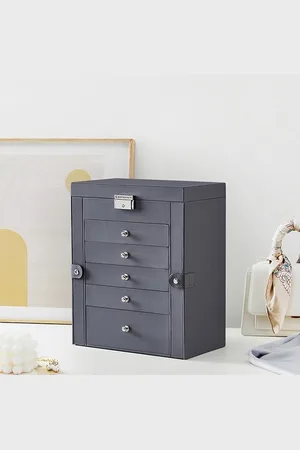 Merkloos Grote sieradendoos met 6 lagen, zijdeuren met scharnieren, laden, spiegel en slot, voor ringen, oorbellen, horloges, cadeau-idee