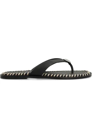 Sacha Dames - Zwarte leren slippers met zilverkleurig detail