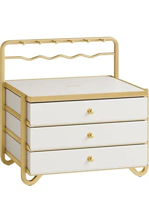Merkloos 3-laags sieradendoos met lades Open bovenkant Sieradenopslag voor kaptafel Metalen frame 20,5 x 22,7 x 23,5 cm Cadeau-idee Wolkwit