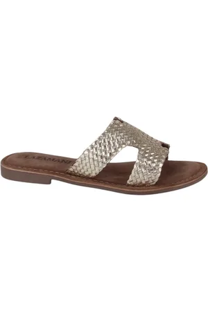 Lazamani Flor Dames Slippers Leer Gold