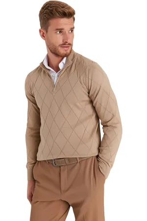 Trendyol Zwarte Regular Fit Katoenen Halve Turtleneck Ritssluiting Kraag Slimme Breiwerk Trui Tmnaw23Kz00215