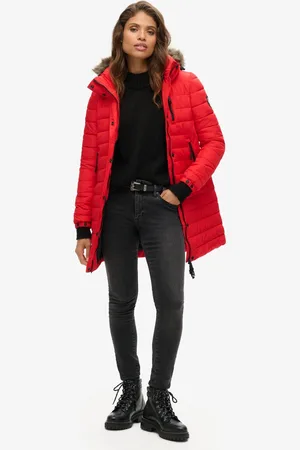 Superdry Halflange pufferjas met imitatiebont - Dames - Gewatteerde jassen