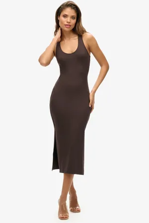 Superdry Jersey midi-jurk met laag uitgesneden ronde hals - Dames - Jurken