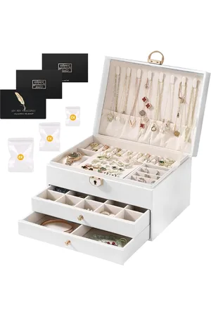 Merkloos Sieradendoos met 3 lagen en laden voor dames - Sieradenorganizer voor armbanden-oorbellen-halskettingen-ring-horloges - wit