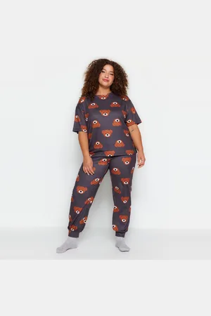 Trendyol Bruine Pyjamaset Met Teddybeerpatroon Tbbaw23Ai00039