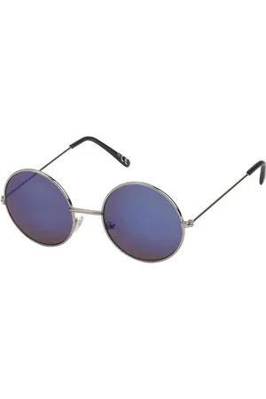 Joboly Ronde Zonnebril - Zilverkleurig Frame - Blauwe en Paarse Lenskleur - Dames en Heren