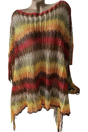 Merkloos Kaftan/poncho gehaakt met franjes One size rood/geel/groen