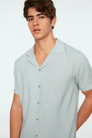 Trendyol Grijs Regular Fit Open Kraag 100% Viscose Zomer Casual Viscose Shirt Tmnss20Go0441
