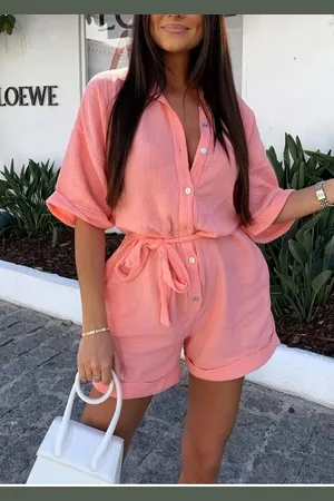 Merkloos Schilo-jolie MIDI SHIRT Spring 2025 Combi Short WVN-Salmon- Dames Combi Short - One Size