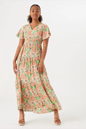 Garcia Dames All over print Jurk Bruin Korte mouw