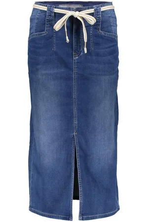 Geisha Rok Midi Rok Met Split 56001 10 811 Stonewash Denim Dames