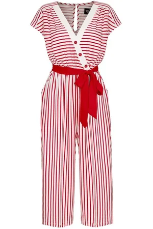 Hell Bunny Ahoy Jumpsuit Jumpsuit rood-wit S Viscose Dames - Rockabilly