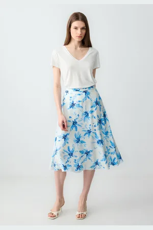 Jimmy Key Relaxed Fit Midi-Rok Met Hoge Taille En Bloemenmotief