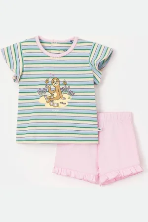 Woody Pyjama baby meisjes - gestreept - luiaard - 251-10-PSG-S/929 - maat 56