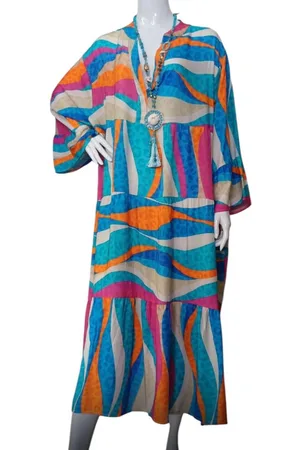 Merkloos Dames Lange Jurk in grote maten onesize 46-52 /oranje/wit/roze
