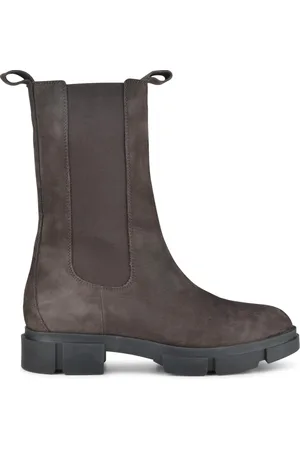 PS Poelman Lynn Dames Nubuck Leren Chelsea Enkellaarzen - 38 - met Elastiek - Donker Chocolade Bruin