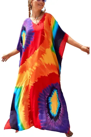 Merkloos Lange Kaftan Bohemian Cardigan Cover-Up Jurk – Plus Size Zwempak One Size, Rood