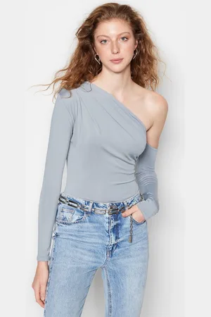 Trendyol Claret Red Asymmetrische Kraag Lange Mouw Flexibele Drukknoopsluiting Gebreide Bodysuit Twoaw22Bd0080
