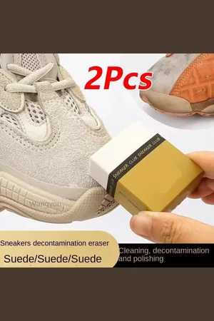 Merkloos 2 Stuks Schoenen Reinigingsblok - Draagbare Suède & Leer Schoonmaak Gum met Schapenvacht & Rubberborstel - Schoenonderhoud, Leerreiniger, Schoenenborstel