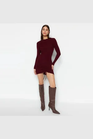 Trendyol Bourgondië Mini Knitwear Geplooide Detail Jurk Twoaw23El00443