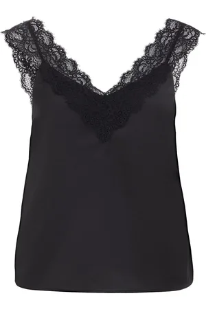 WE Fashion Dames singlet met kant en satijnen look