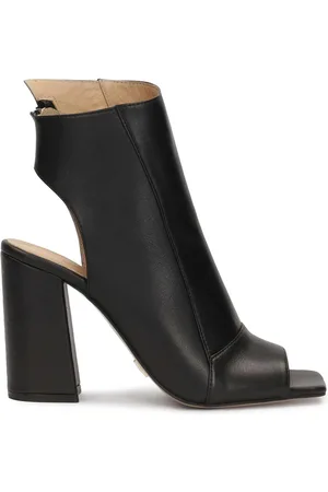 Kazar Leather peep-toe booties with an open toe and heel
