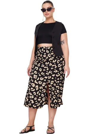 Trendyol Zwarte, Met Dierenmotief Versierde, Ongevoerde Midi-/Middellange Viscose Geweven Rok Tbbaw23Az00032