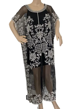 Merkloos Kaftan - Strandjurk lang transparant met borduurwerk