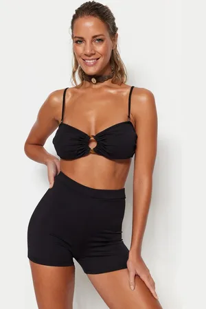 Trendyol Zwart Getextureerd Kort Bikinibroekje Met Hoge Taille Tbess23Ba00249