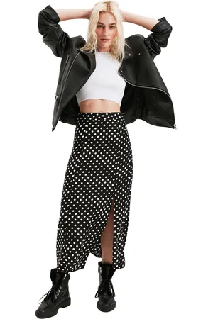 Trendyol Ecru Midi-Geweven Rok Van Viscose Met Stippen En Splitdetail Twoaw20Et0205
