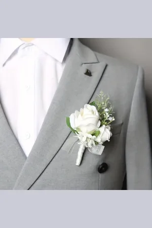 Merkloos Corsage - Boutonnière - Bruidegom Corsage - Corsage voor bruidegom - Herencorsage - Corsage voor bruiloft - Bloem corsage bruiloft - Witte roos voor in knoopsgat - herencorsage