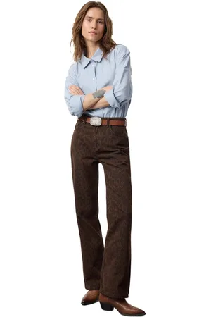 Trendyol Veelkleurige Luipaardprint Bruine Hoge Taille Wijde Pijp Jeans Twoaw25Je00260