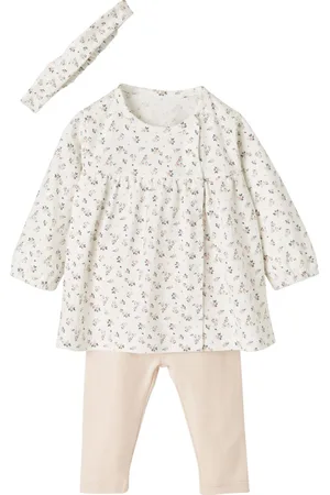 Vertbaudet Set pasgeboren baby 3 delen haarband, jurk met motief en legging