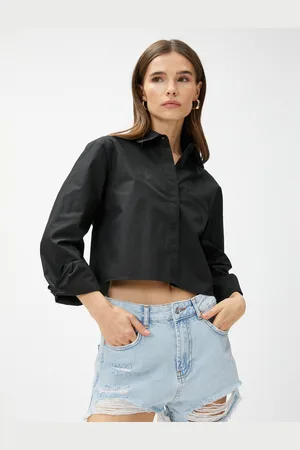 Koton Crop Poplin Overhemd Met Lange Mouwen, Zak En Gedetailleerde Details