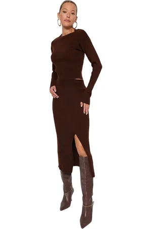 Trendyol Bruine Crop Knitwear Bottom-Top Set Twoaw23Au00240