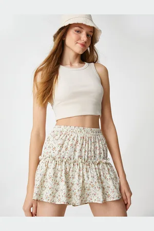 Koton Gebloemde Rok Mini Viscose Met Elastische Ruche Taille