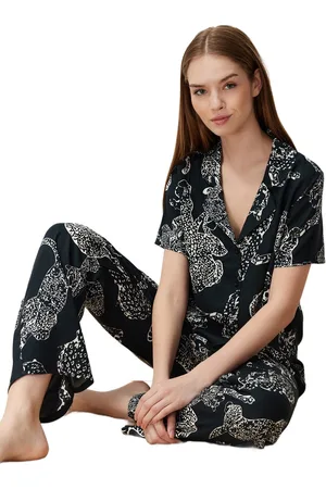Trendyol Antracietkleurige Viscose Geweven Pyjamaset Met Tijgermotief Thmss24Pt00289
