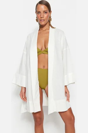 Trendyol Rode Riem Mini Geweven 100% Katoen Strand Kimono&Kaftan Tbess23Km00080