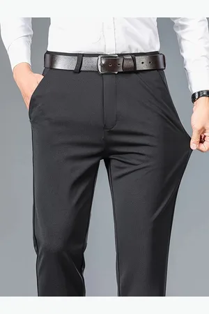 Merkloos Herenslips in Donkergrijs met Slanke Pasvorm - Van Zakelijk Casual tot Formeel, Polyester Mix met Elastische Tailleband, Ideaal voor Kantoor & Sociale Evenementen | Stijlvolle & Veelzijdige Broeken
