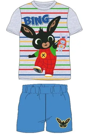 Bunny Shortama / pyjama gestreept grijs/blauw katoen maat 104