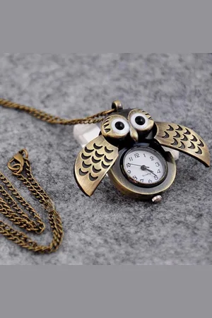 Leukste koop Bronskleurige ketting met uil en horloge