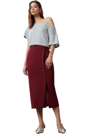 Trendyol Kaki Maxi-Knop Gedetailleerde Crêpe Gebreide Kokerrok Twoss23Et00320