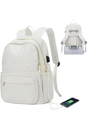 Merkloos Grote laptoprugzak voor heren 14 inch schoolrugzak Laptoptas met USB-oplaadpoort Rugzak voor tieners Notebook College Dames, B1-beige, laptoprugzak