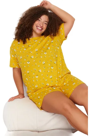 Trendyol Gebreide Pyjamaset Met Geel Bloemmotief Tbbss24Ai00138